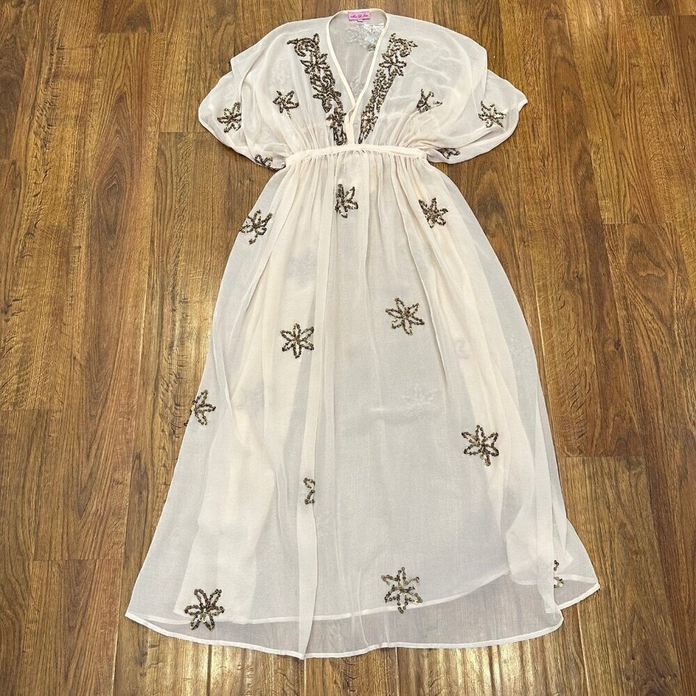 Miss June beaded chiffon sheer caftan maxi dress